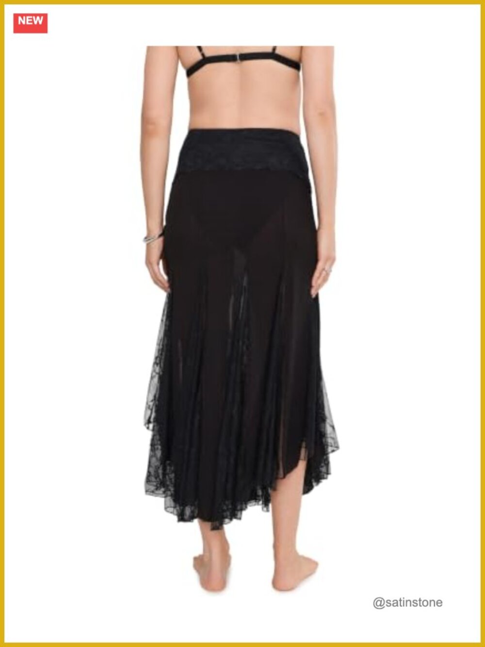Flowy A-line Half Slip with Zigzag Lace, Sheer Mesh, Nylon - Picture 3 of 4